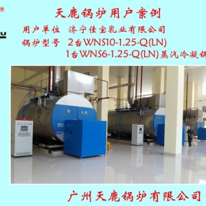 濟(jì)寧佳寶乳業(yè)有限公司2臺(tái)WNS10-1.25-Q(LN)  1臺(tái)WNS6-1.25-Q(LN)蒸汽冷凝鍋爐